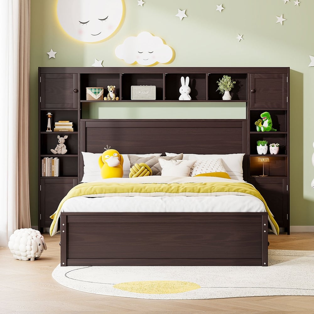 Queen Size Wooden Bed With All-in-One Cabinet