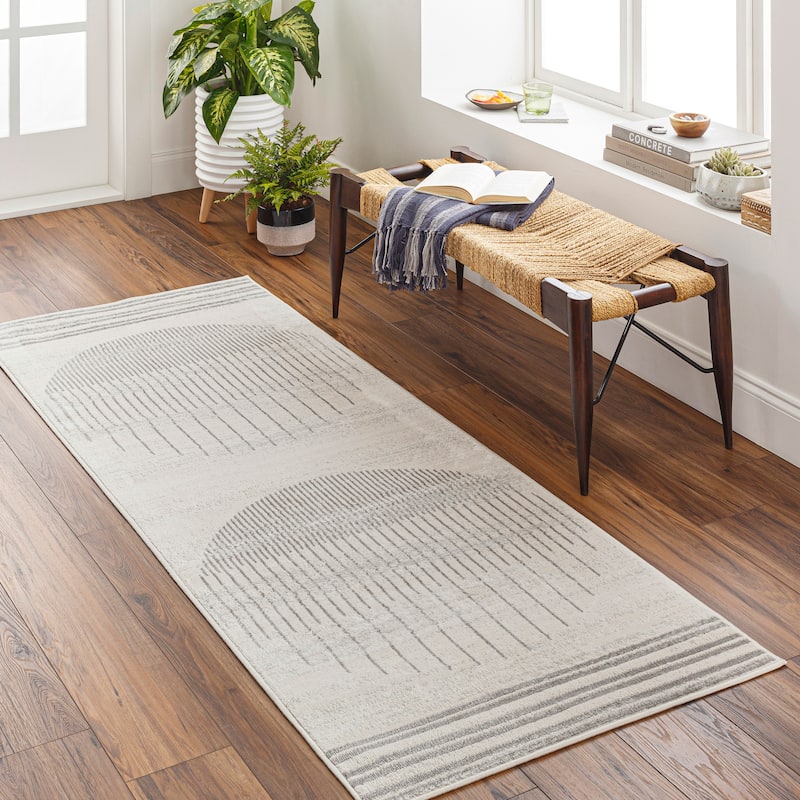 Artistic Weavers Joel Mod Black/Ivory Ombre Geometric Striped Area Rug