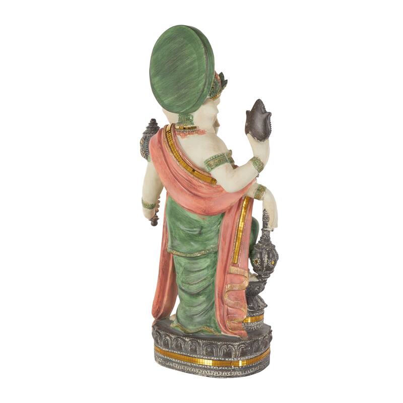 Gold Resin Ganesh Decorative Sculpture with Green, Blue, and Red Accents