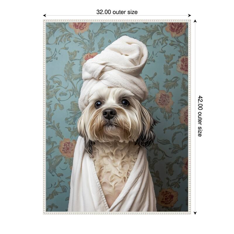 Spa Day Pooch by Mowzu Framed Canvas Wall Art - 32 x 42 in