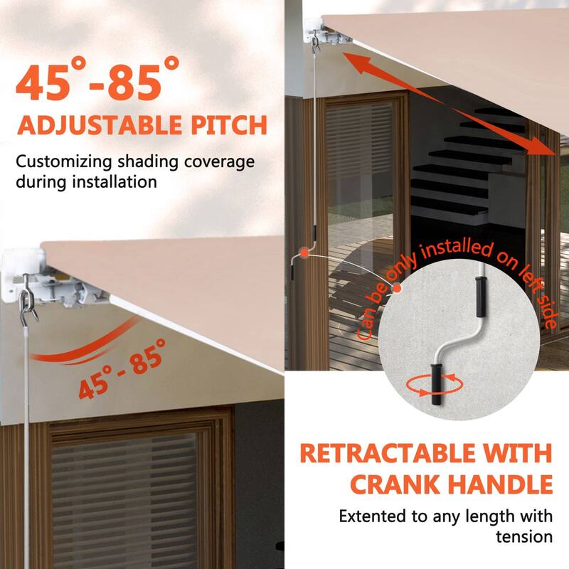VEIKOUS 12'x10' Outdoor Retractable Patio Awning Sun Shade Cover for Patio, Balcony and Yard