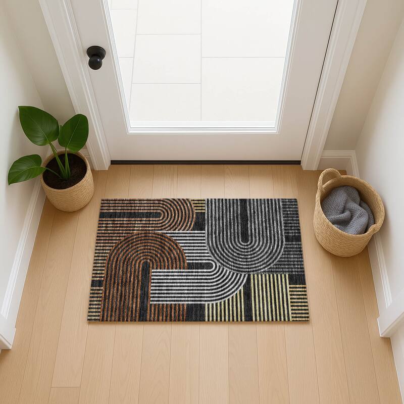 Machine Washable Indoor/ Outdoor Modern Basehor Chantille Rug