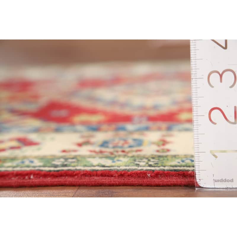 Red Geometric Kazak Foyer Rug Handmade Traditional Wool Carpet - 2'10" x 4'1"