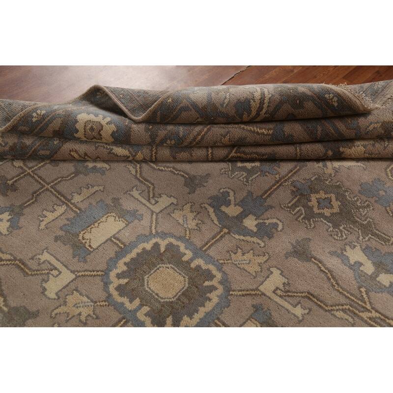 Grey Floral Oushak Indian Area Rug Handmade Wool Carpet - 9'1" x 12'0"
