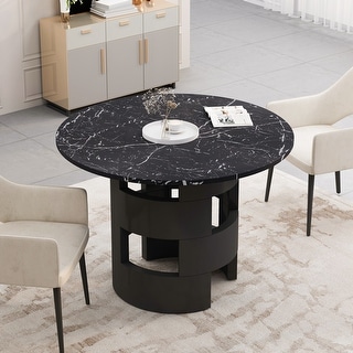 Modern Round Dining Table with Printed Marble Table Top - Bed Bath ...