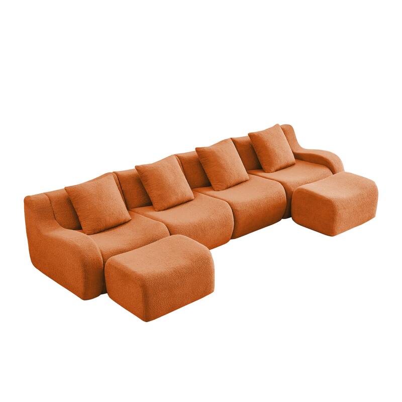 Anmytek Modern Comfortable U-Shaped Boneless Teddy Fabric Sofa - No Assembly Required Full Compression Vacuum Package