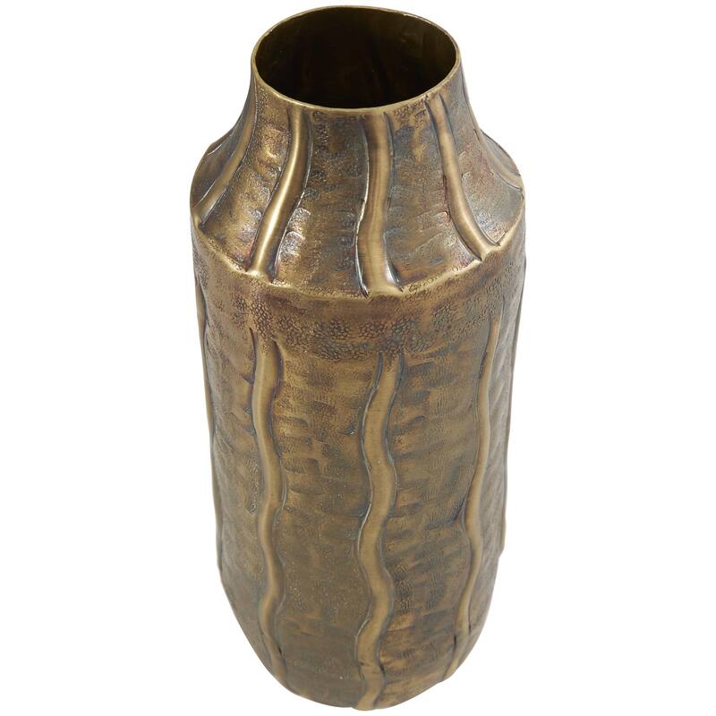 Metal Snakeskin Inspired Decorative Vase with Dimensional Wavy Accents - Brass - Roche River Decor