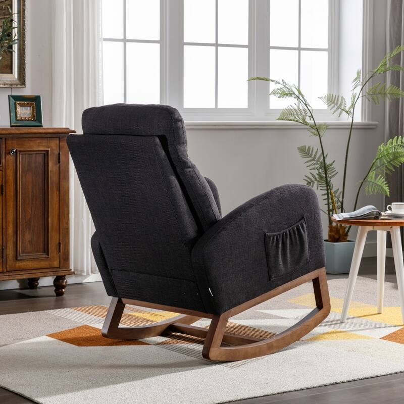 Modern Linen Upholstered Rocking Chair, Living Room Lounge Arm Chair