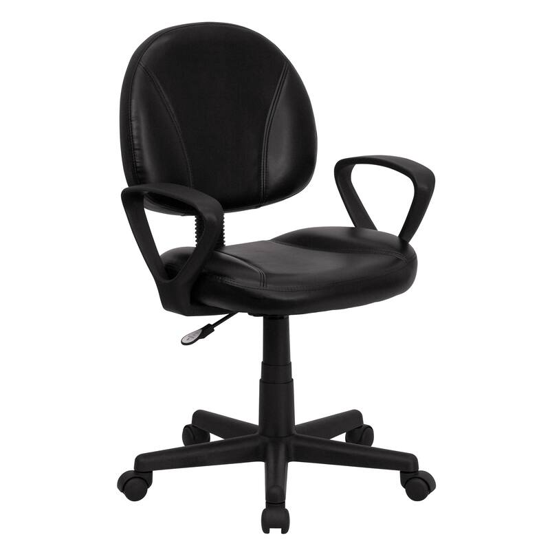 Mid-Back LeatherSoft Swivel Ergonomic Task Office Adjustable Chair w/ Arms - Black