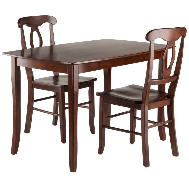 3 Piece Solid Wood Dining Table Set with Keyhole Back Chairs Walnut - 17.36 x 21.14 x 36.65 inches - Walnut