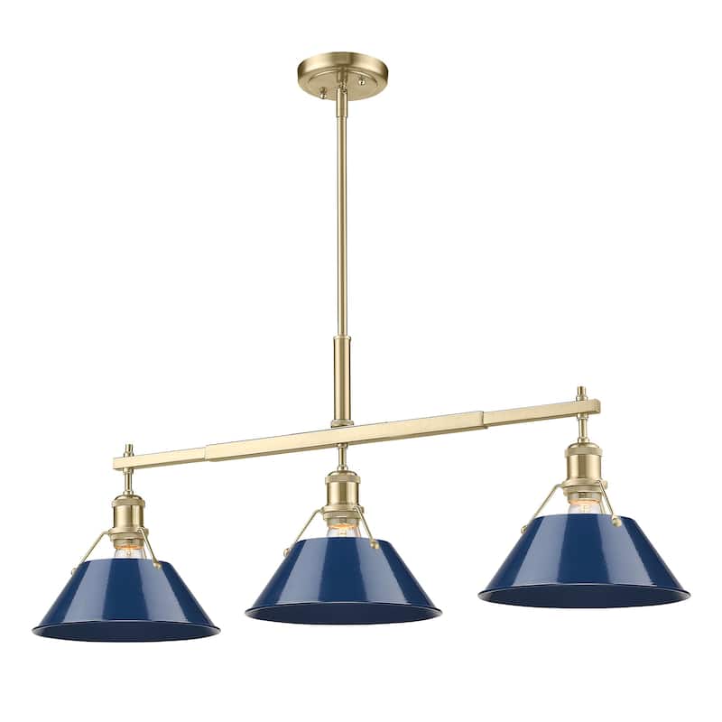 Yep by Golden Lighting Orwell 3-light Island Light in Brushed Champagne Brass and Navy Blue shade - Gold