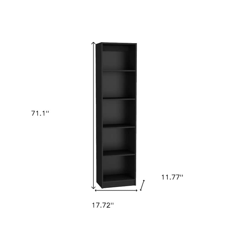 71inch Black Five Tier Bookcase with Four Doors