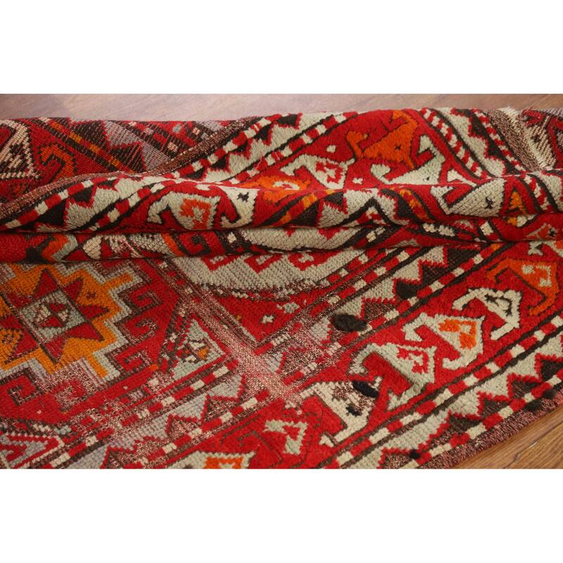 Hand Knotted Oriental 100% Wool Carpet Transitional Geometric Red Anatolian Runner Rug - 9' 9'' X 3' 8''