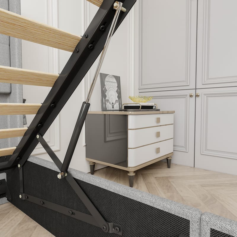 Full Size Lift-Up Storage Bed Frame with USB Ports & Modern Wingback Headboard, No Box Spring Needed