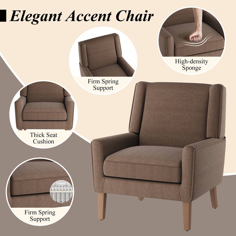 Mid-Century Linen Wing Chair - Tailored Channel Tufting & Walnut Tapered Legs, Compact Accent for Reading Nooks