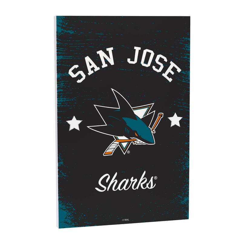 San Jose Sharks Wooden Door Decor Wall Sign - Multi-Color - 16 x 24