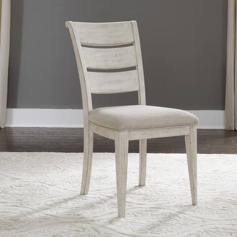 Farmhouse Reimagined Antique White with Chestnut Ladder Back Uph Side Chair (Set of 2)