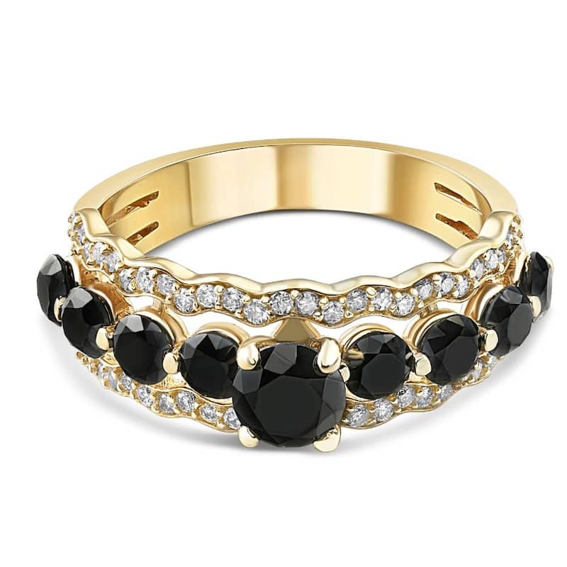 2 3/4Ct Black Diamond Engagement Ring 14k Yellow Gold