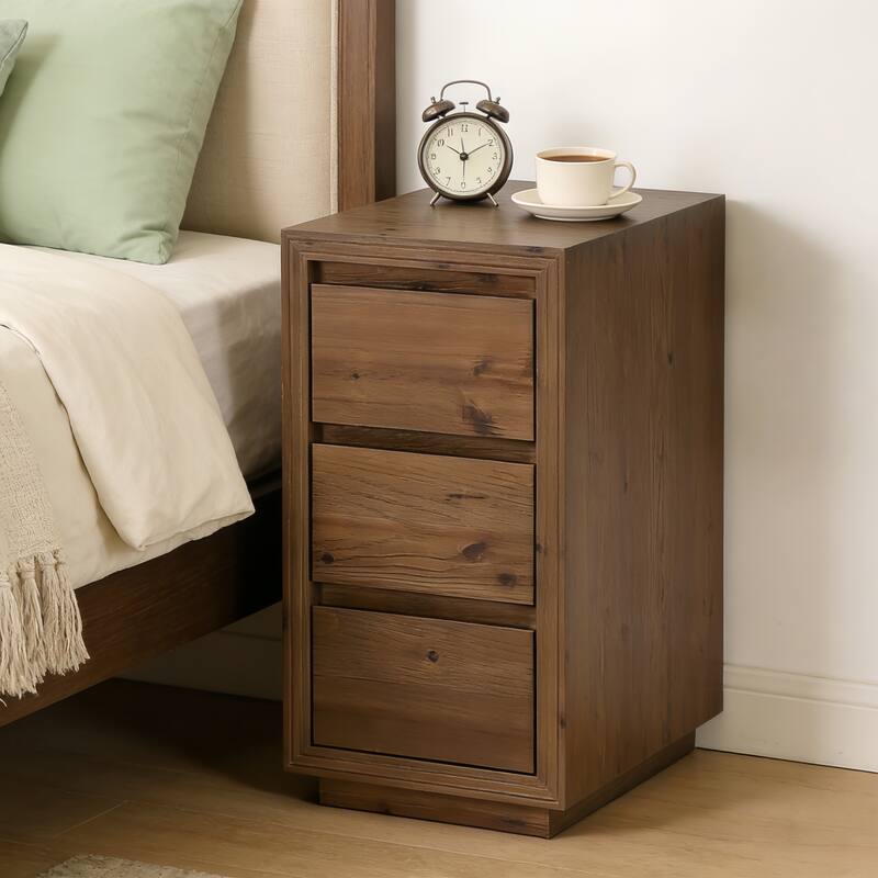 Rustic 3-Drawer Solid Wood Nightstand, Fully Assembled, 23.62"H