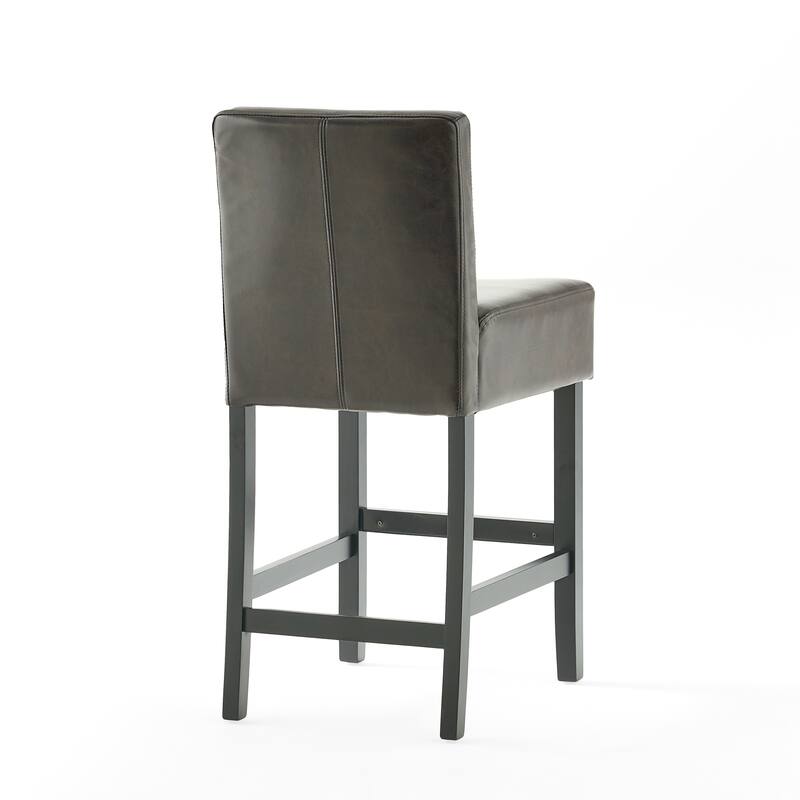 Leather Bar Chair Set of 2, Cafe Counter Stool with Back Upholstered Dining Chair, Solid Wood Legs, Kitchen Bar Furniture