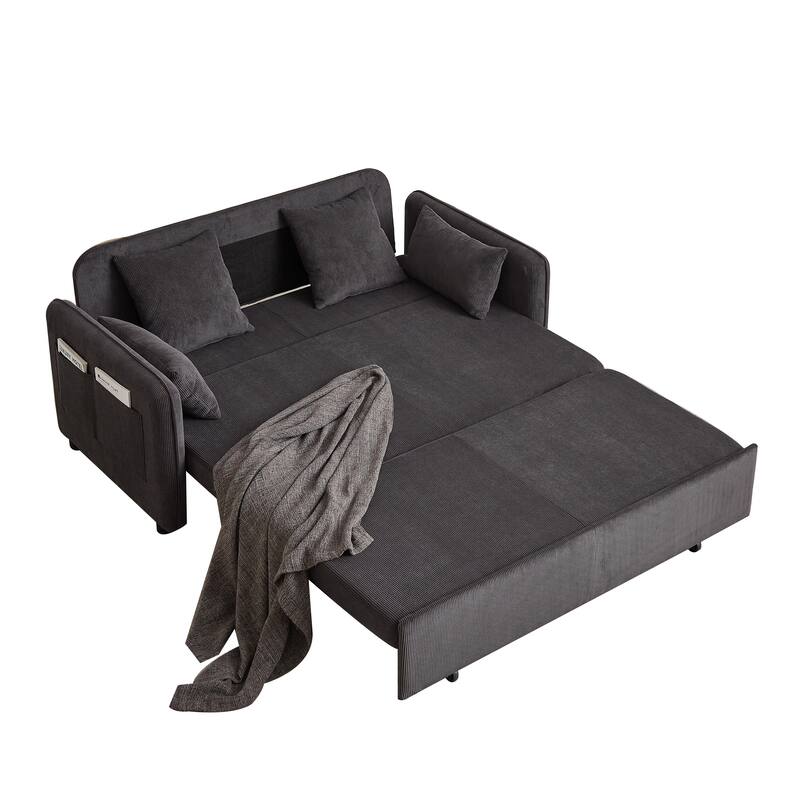 66 Inch Sleeper Sofa Bed Adjustable Sleeper With Pullout Bed 4 Pillows And Side Pockets Soft Convertible