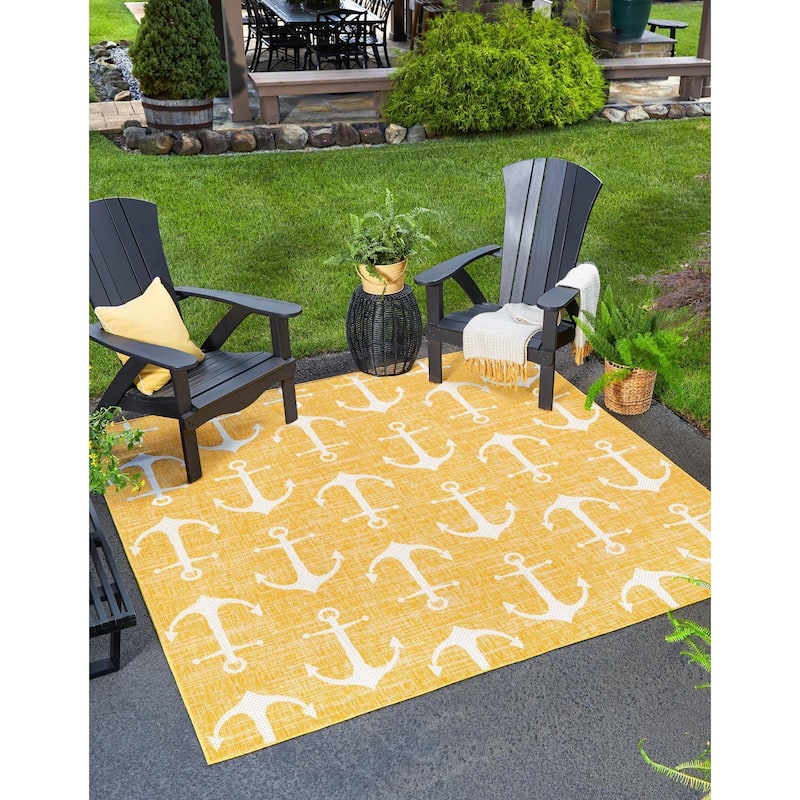 Outdoor Trisha Collection Area Rug - Yellow - 7'10" Square