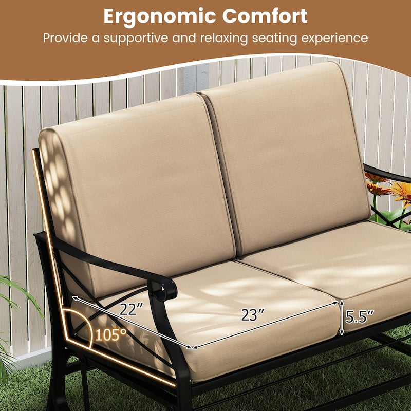 Gymax Outdoor 2-Person Glider Rocking Chair Loveseat w/Thick Cushions