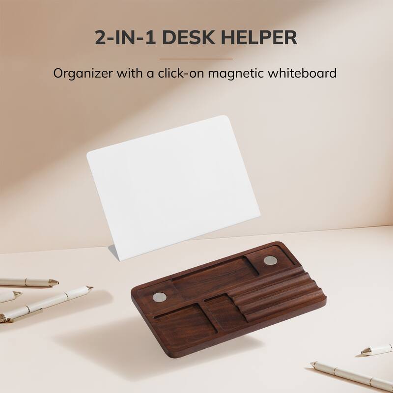 Jani Wooden Desk Organizer with Magnetic Whiteboard - Solid Wood, Hidden Storage & Anti-Skid Base for Home, Office & Workspaces