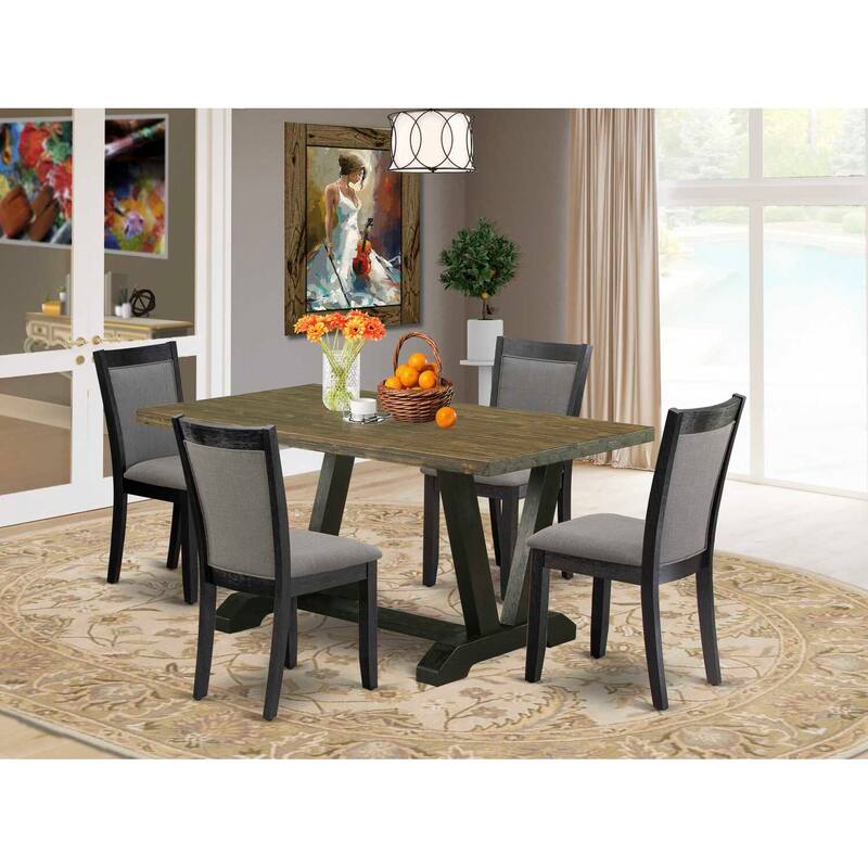 HomeStock 5-Piece Distressed Jacobean Finish Solid Wood Top Dining table with 4 Chairs
