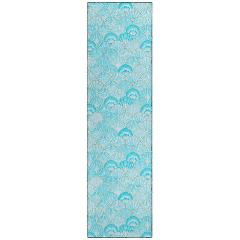 Indoor/ Outdoor Surfside Seashells Washable Rug New - Aqua - 2'3" x 7'6"