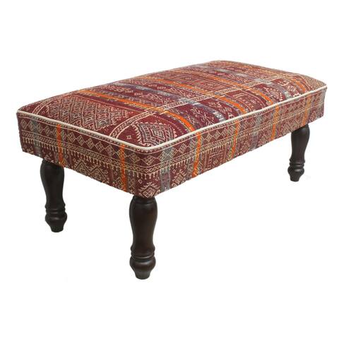 Vintage Antique Turkman Latham Kilim Upholstered Settee - 48"x24"x22"