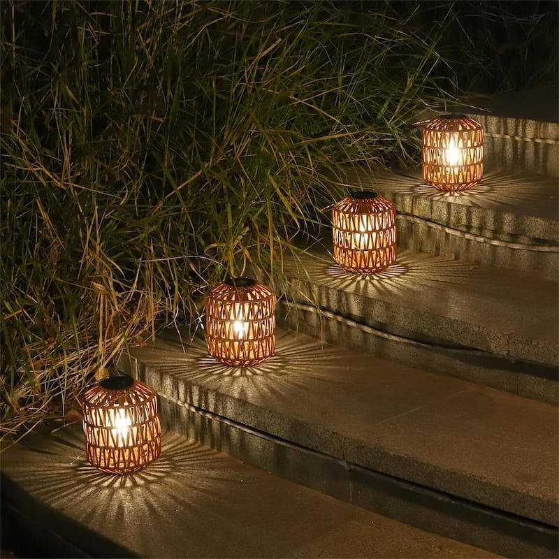 Elegant Rattan Solar Lanterns (Set of 2)