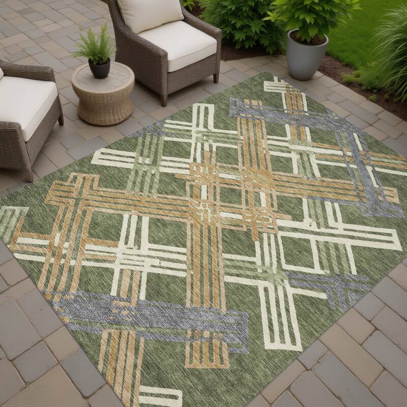 Machine Washable Indoor/ Outdoor Modern Trellis Chantille Rug