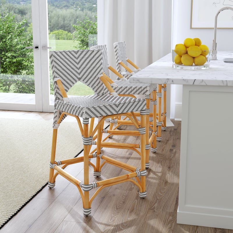 Creanly 25.25"H Seat Rattan Counter Stool with Back