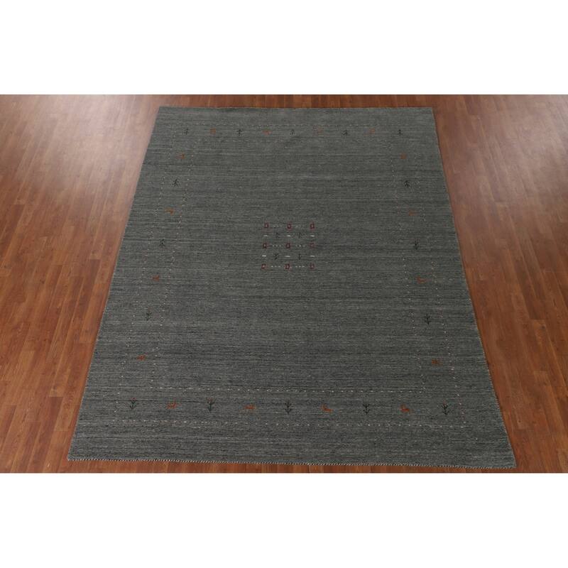 Gray & Green Gabbeh Oriental Area Rug Hand-Knotted Wool Carpet - 7'9"x 9'10"