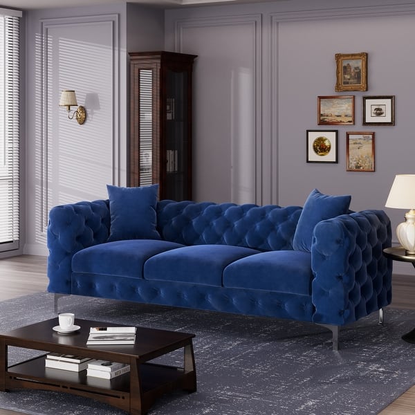 Morden Fort Modern Velvet Sofa with Button Tufted,Solid Wood Frame 