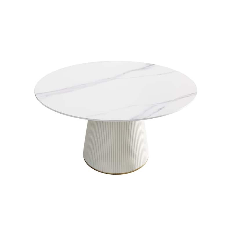 Round PU Pedestal Dining Table Faux Marble Dining Table