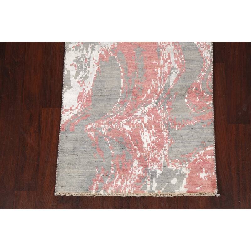 Wool/ Silk Vegetable Dye Abstract Oriental Runner Rug Hand-knotted - 3'1" x 12'2"
