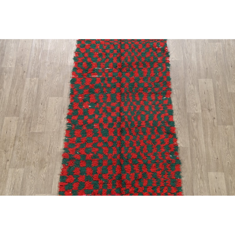 Tribal Moroccan Oriental Wool Runner Rug Hand-knotted Carpet - 3'7" x 8'1"