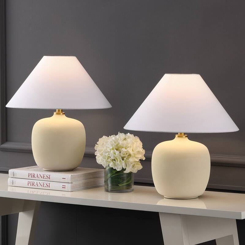 Delphi 18.25" Minimalist Scandinavian Resin/Iron LED Table Lamp (Set of 2), by JONATHAN Y - Matte Cream