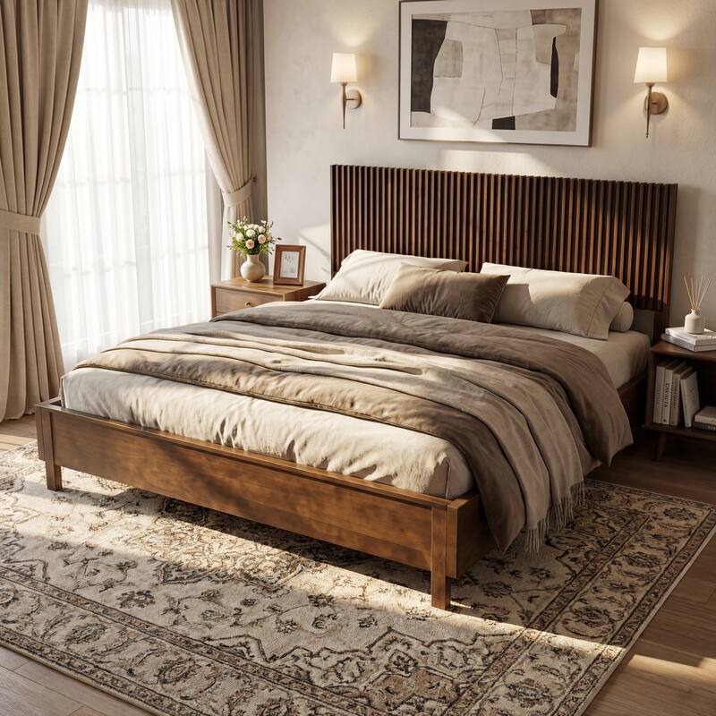 Christopher Knight Home - Adelynn Modern Wood Platform Bed with Vertical Slat Headboard, No Box Spring Needed