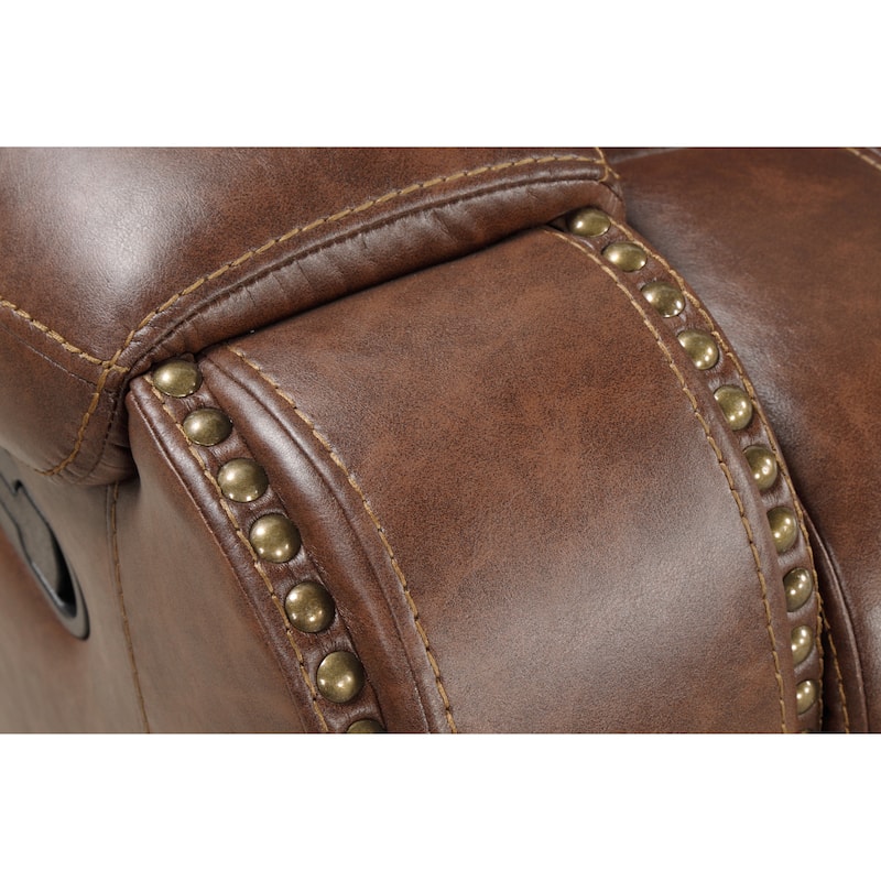Roundhill Furniture Achern Leather-Air Nailhead Trim Manual Reclining Sofa and Loveseat