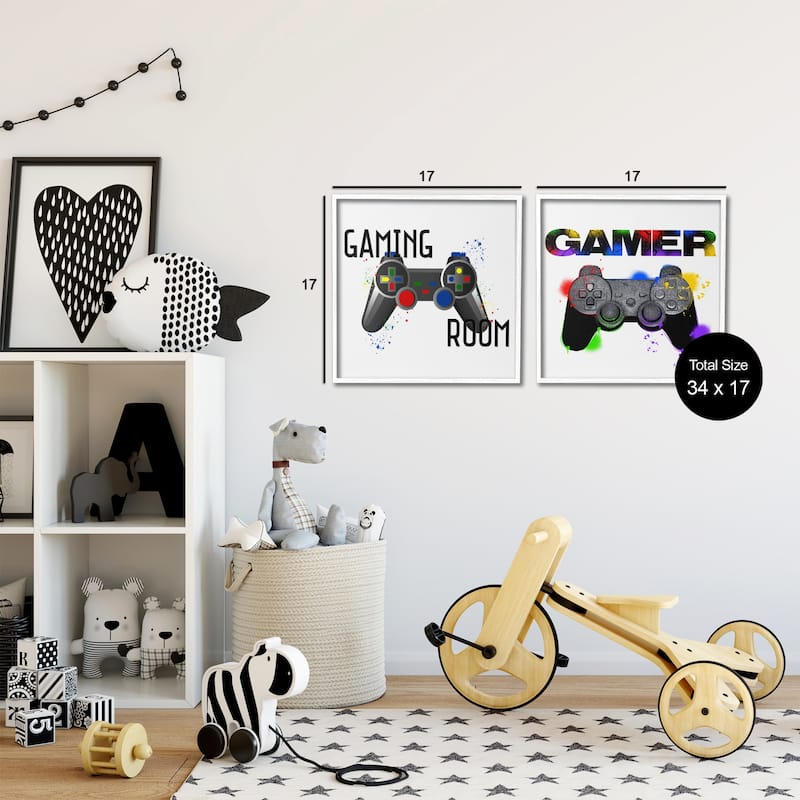 Stupell Retro Gaming Room Control Framed Giclee Art Design By Kim Allen, Marcus Prime (Set of 2)