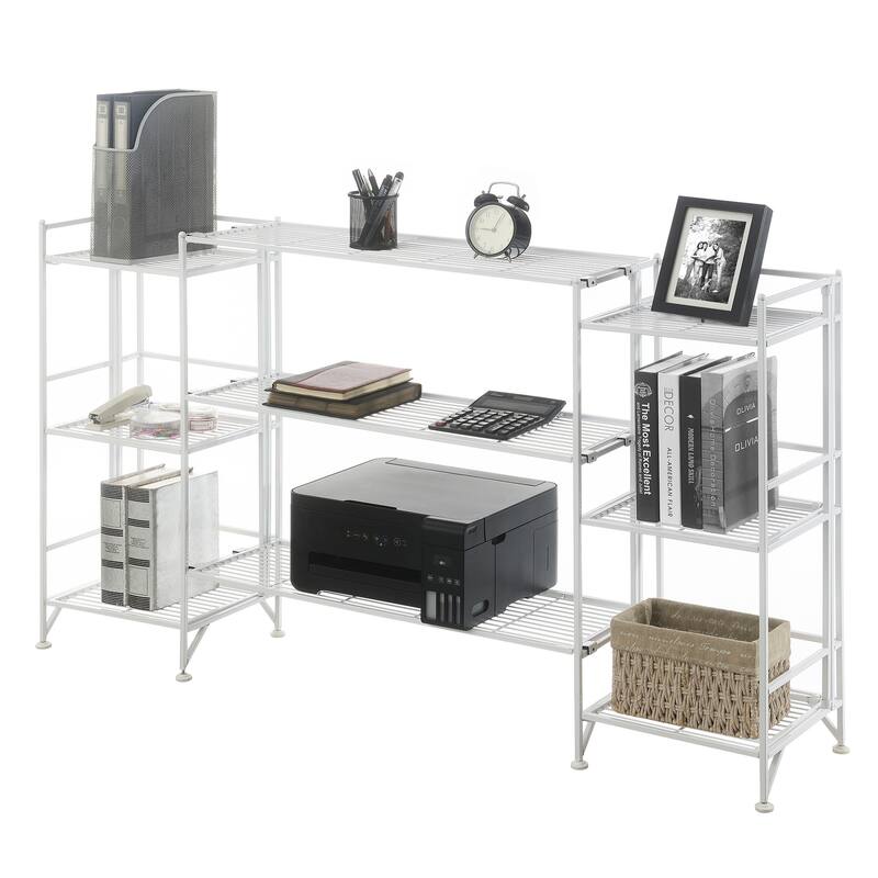 Xtra Storage 3 Tier Folding Metal Shelves with Set of 3 Deluxe Extension Shelves