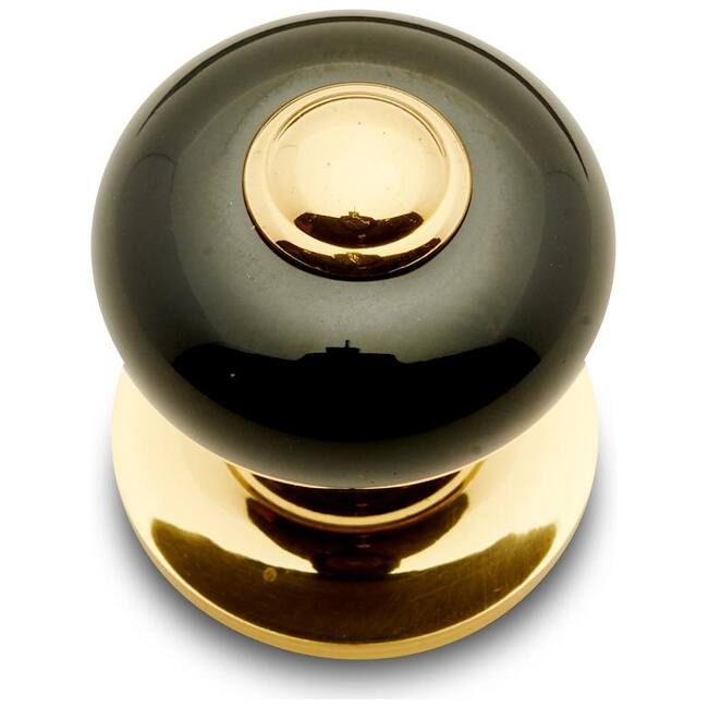 RK International CK-31-FLAT-BTN-SM Porcelain 1" Round Classic Flat - Polished Brass / Black