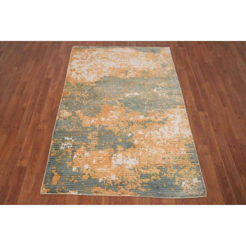 Hand Knotted Oriental Viscose Silk Carpet Modern All-Over Oranges & Rust Abstract Area Rug - 5' 10'' X 3' 10''