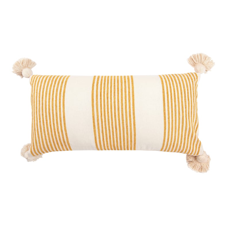Cotton and Chenille Woven Striped Pillow with Tassels