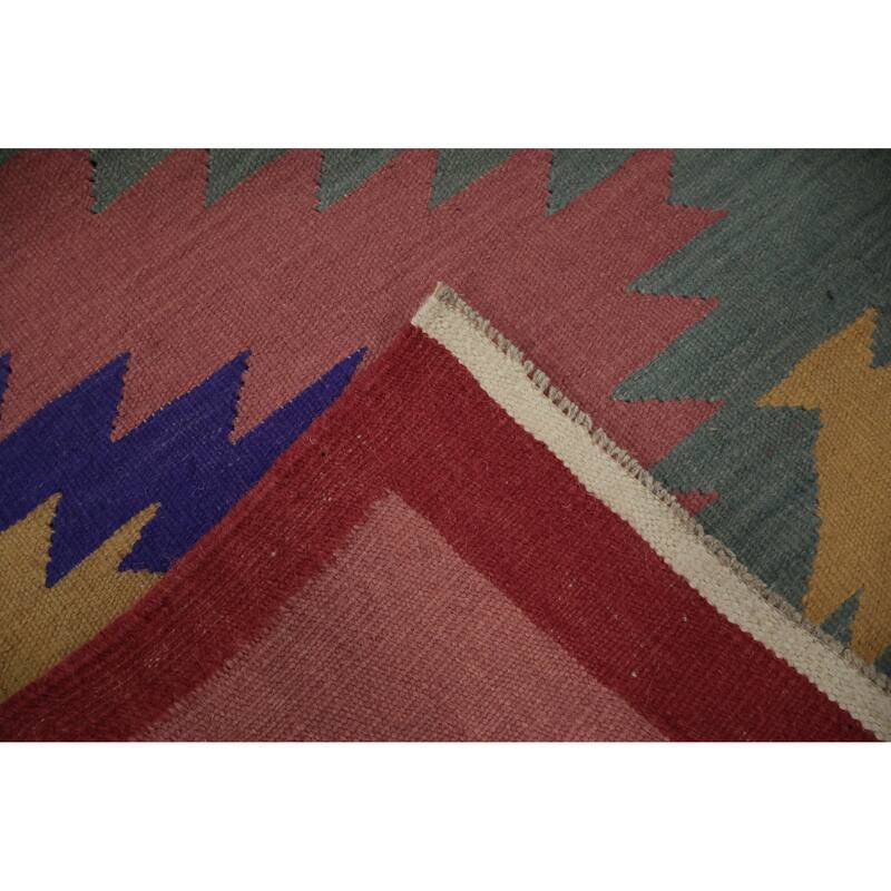 Hand Woven Oriental 100% Wool Carpet Southwestern Tribal Oranges & Rust Kilim Area Rug - 9' 8'' X 7' 11''