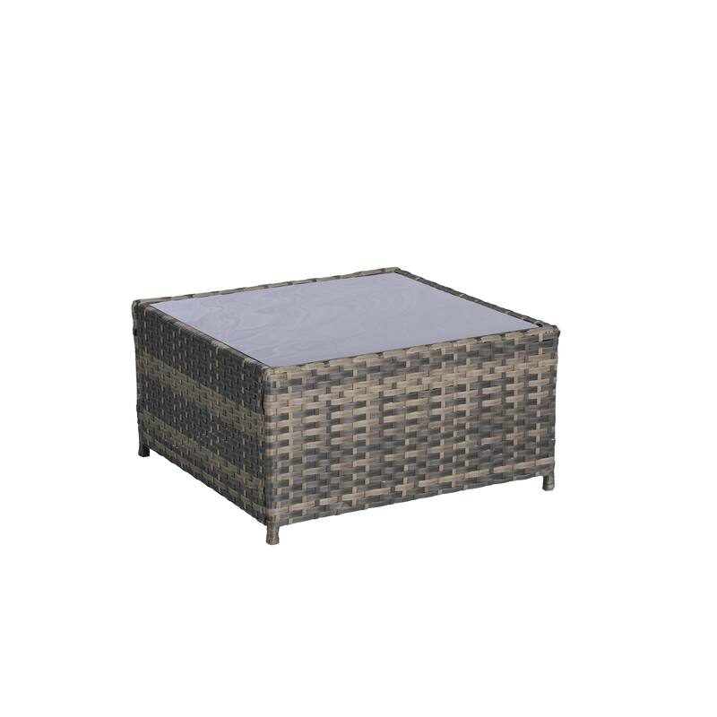 2-Pieces Outdoor Patio L-Shaped Sectional Sofa Set with Glass Coffee Table