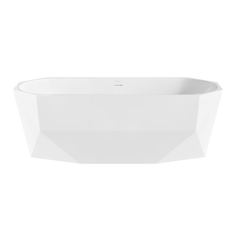 Brusque 67" Diamond Shaped Soaking Freestanding Bathtub In Glossy White, Drain Included